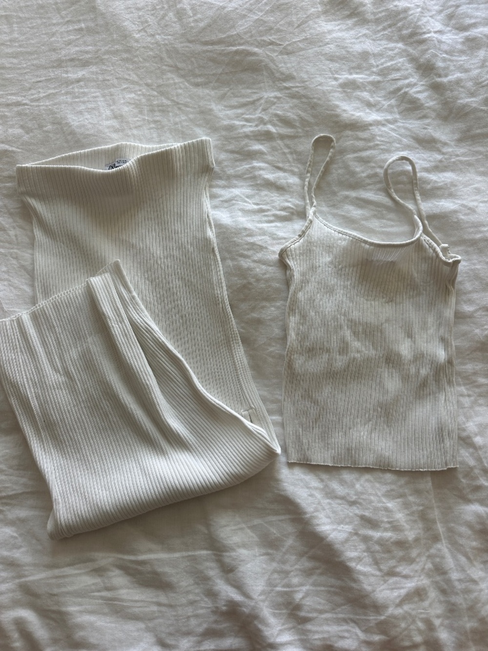 Zara White Ribbed Skirt and Tank Set Size M